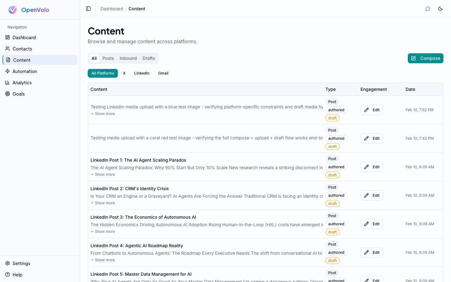 Content library — browse and manage content across platforms